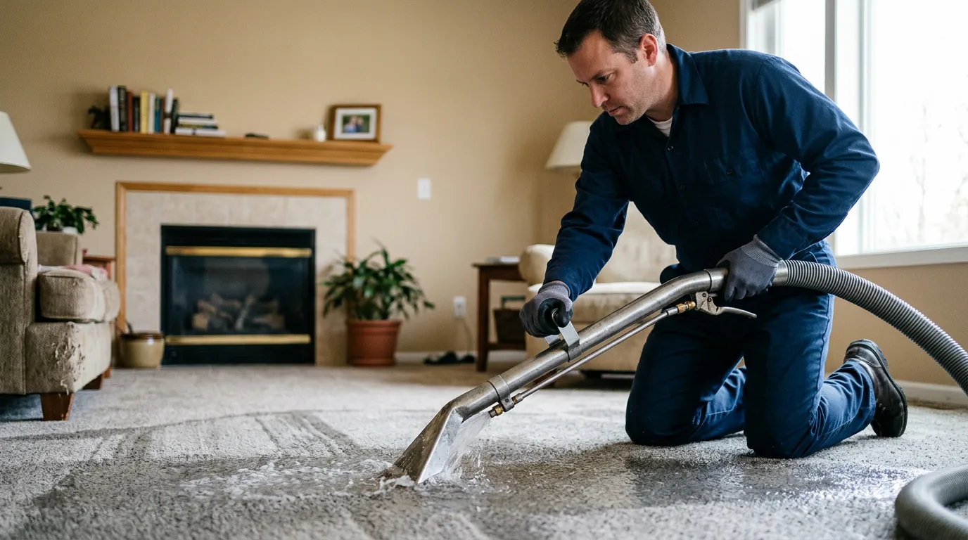 Water damage restoration technician working near Voca, TX